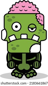 caricatura vectorial lindo cráneo verde zombie mascota halloween personaje