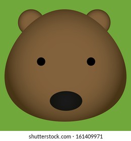 Vector Cartoon Cute Grizzly Bear Face Isolated