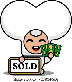 vector cartoon cute half bone mascot costume character holding a sold board and holding a banknote