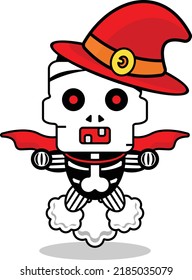 vector cartoon cute halloween skull autumn mascot character flying fart