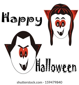 Vector Cartoon Cute Halloween Vampire Faces Isolated 