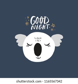 Vector cartoon cute hand drawn koala face. Nursery art, australian souvenir. It may be used for sticker, poster, postcard, badge, layout, patch, wall art, phone case, t-shirt