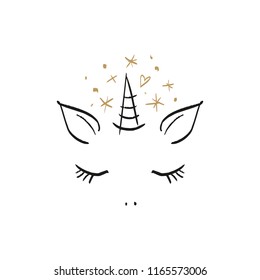 Vector cartoon cute hand drawn girl unicorn. Pastel nursery art. It may be used for sticker, poster, postcard, badge, layout, greeting card, patch, wall art, phone case, t-shirt