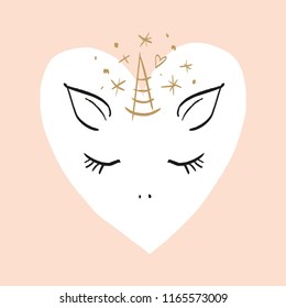 Vector cartoon cute hand drawn girl unicorn. Pastel nursery art. It may be used for sticker, poster, postcard, badge, layout, greeting card, patch, wall art, phone case, t-shirt