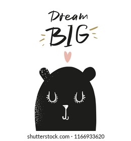 Vector cartoon cute hand drawn funny bear face. Scandinavian ursery art. It may be used for poster, postcard, layout, greeting card, wall art, phone case, t-shirt