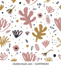 Vector cartoon cute hand drawn floral pattern. Stylized picture. It may be used for poster, postcard, layout, greeting card, wall art, phone case, t-shirt