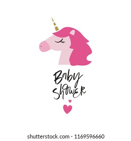 Vector cartoon cute hand drawn cartoon unicorn head. Nursery text card. It may be used for poster, postcard, layout, wall art, phone case, t-shirt