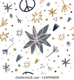 Vector cartoon cute hand drawn floral pattern. Stylized picture. It may be used for postcard, layout, greeting card, wall art, phone case, t-shirt