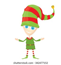 vector cartoon cute happy Christmas elf isolated on white background. merry christmas illustration