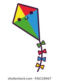 Vector Cartoon Cute Happy Kite Flying Isolated