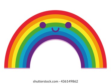 Vector Cartoon Cute Happy Rainbow Isolated On White Background