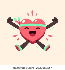 Vector cartoon cute healthy and happy heart character for design.