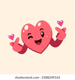 Vector cartoon cute heart character showing mini heart hand sign for design.