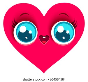 Vector cartoon of a cute heart in kawaii style.