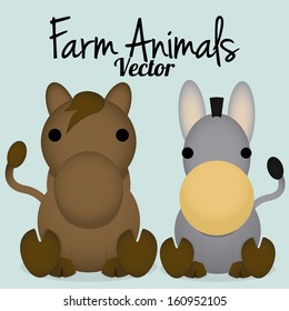 Vector Cartoon Cute Horse And Donkey Isolated