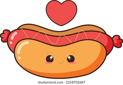 Vector Cartoon Cute Hot Dog . Vector illustration