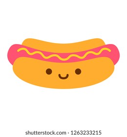 Vector Cartoon Cute Hotdog Icon Isolated On White Background