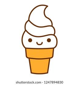 Vector Cartoon Cute Ice Cream Icon Isolated On White Background