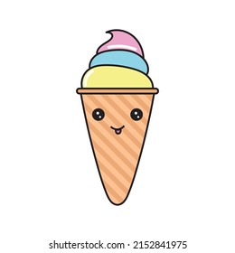 Vector Cartoon Cute Ice Cream Icon Isolated On White Background