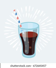 Vector cartoon cute illustration of cola glass with straw isolated on blue