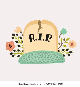 Vector cartoon cute illustration of gravestone