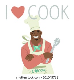 Vector cartoon cute illustration greeting card banner with chef.For ui, web games, tablets, wallpapers, and patterns.