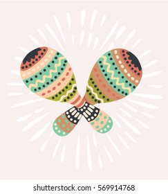 Vector cartoon cute illustration of Mexican national musical instrument decorative maracas in vintage color. Maraca, Cuba, Mexico, Carnival - Vector