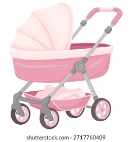 Vetor desenho animado imagem fofa de um carrinho de bebê. Conceito de cuidar de um bebê e criança. Paternidade. Elemento para seu design. Partido neutro em termos de gênero.