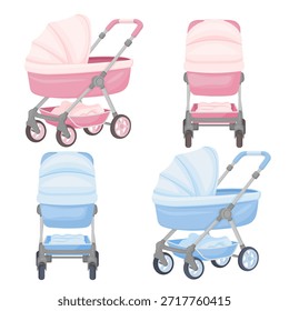 Vetor desenho animado imagem fofa de um carrinho de bebê. Conceito de cuidar de um bebê e criança. Paternidade. Elemento para seu design. Partido neutro em termos de gênero.