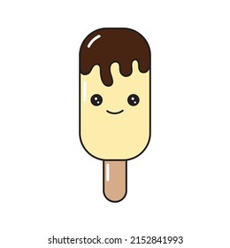 Vector Cartoon Cute kawaii Ice Cream Icon Isolated On White Background
