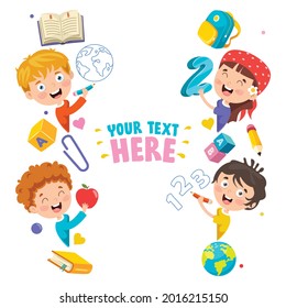 Vector cartoon of cute kids with frame. Individually on a white background.