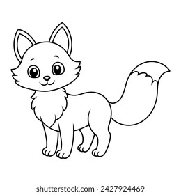 Vector cartoon cute little fox coloring page for kids.
