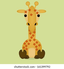 Vector Cartoon Cute Little Giraffe Sitting Isolated