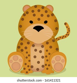 Vector Cartoon Cute Little Leopard Sitting Isolated