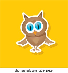 vector cartoon cute little owl on orange background