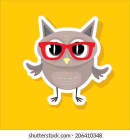 vector cartoon cute little owl on orange background