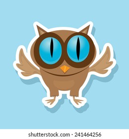 vector cartoon cute little owl on blue background