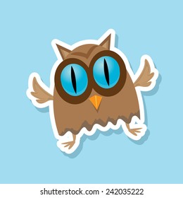 vector cartoon cute little owl on blue background