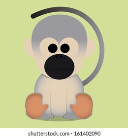 Vector Cartoon Cute Little Squirrel Monkey Sitting