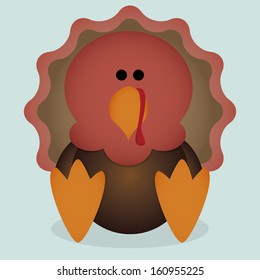 Vector Cartoon Cute Little Turkey Sitting Isolated