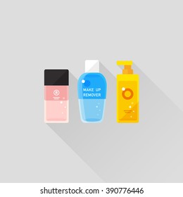 vector cartoon cute makeup remover set / circle, isolated, icon template / on grey