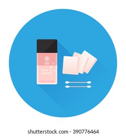 vector cartoon cute makeup remover / cosmetic pads and cotton swabs / circle, isolated, icon template / pink and blue on white background