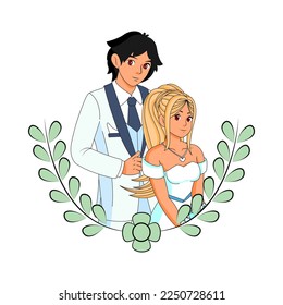 Vector Cartoon Cute Married Wedding Couple Isolated