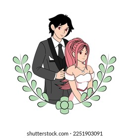 Vector Cartoon Cute Married Wedding Couple Isolated