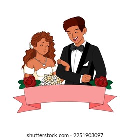 Vector Cartoon Cute Married Wedding Couple Isolated