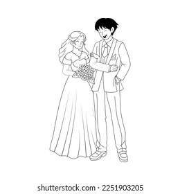 Vector Cartoon Cute Married Wedding Couple Isolated