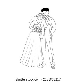 Vector Cartoon Cute Married Wedding Couple Isolated