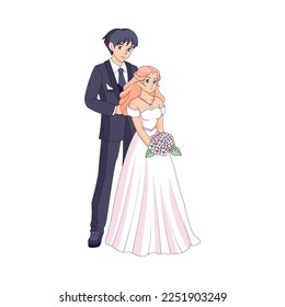 Vector Cartoon Cute Married Wedding Couple Isolated