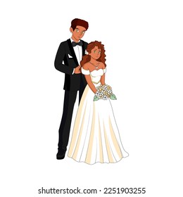 Vector Cartoon Cute Married Wedding Couple Isolated