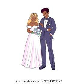 Vector Cartoon Cute Married Wedding Couple Isolated